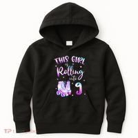 9th Bday Rolling Into 9 Birthday Girl Roller Skate Party Kids Hoodie thumb 0