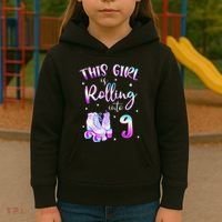 9th Bday Rolling Into 9 Birthday Girl Roller Skate Party Kids Hoodie thumb 3
