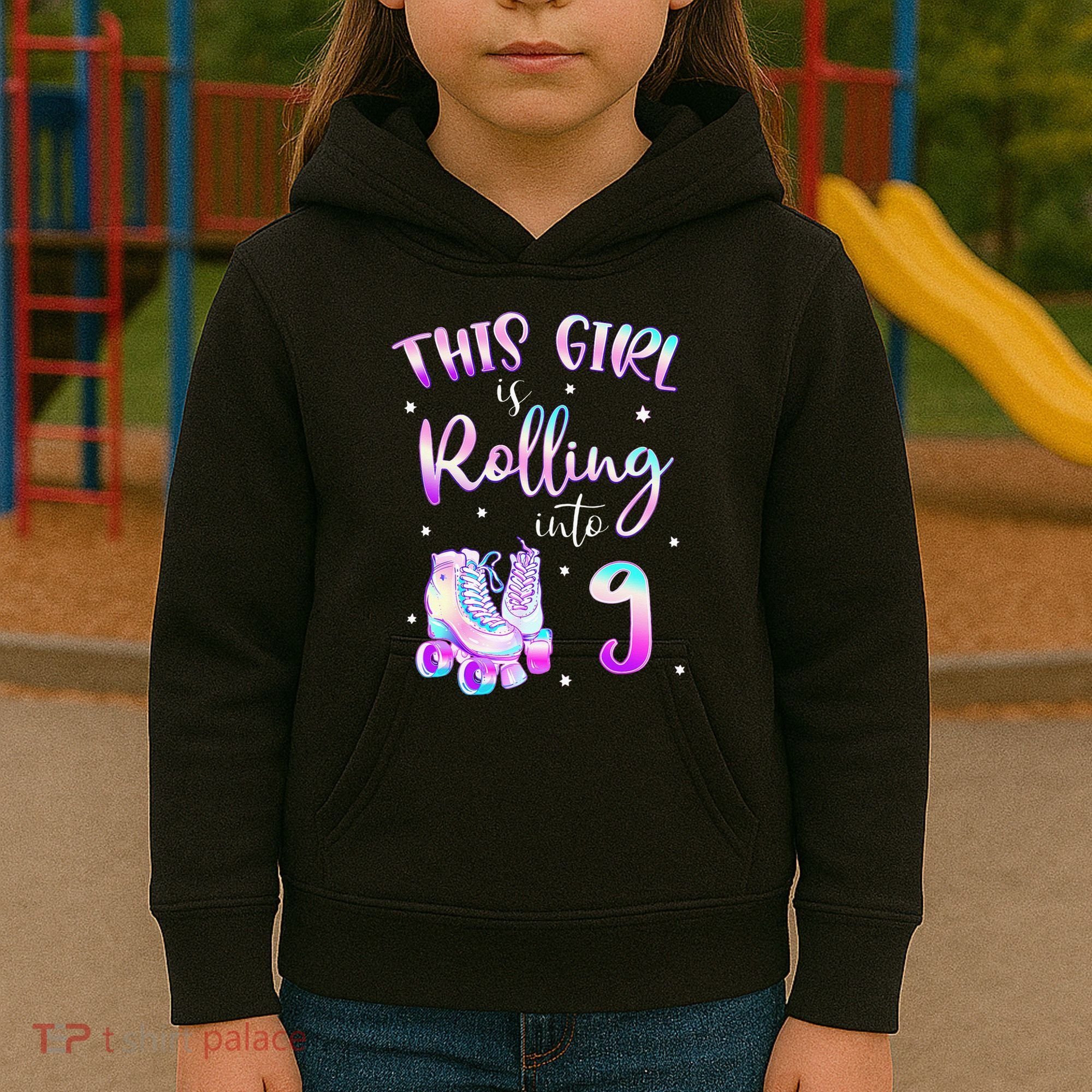 9th Bday Rolling Into 9 Birthday Girl Roller Skate Party Kids Hoodie