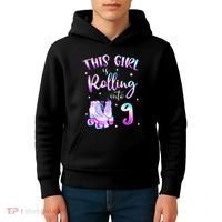 9th Bday Rolling Into 9 Birthday Girl Roller Skate Party Kids Hoodie thumb 4