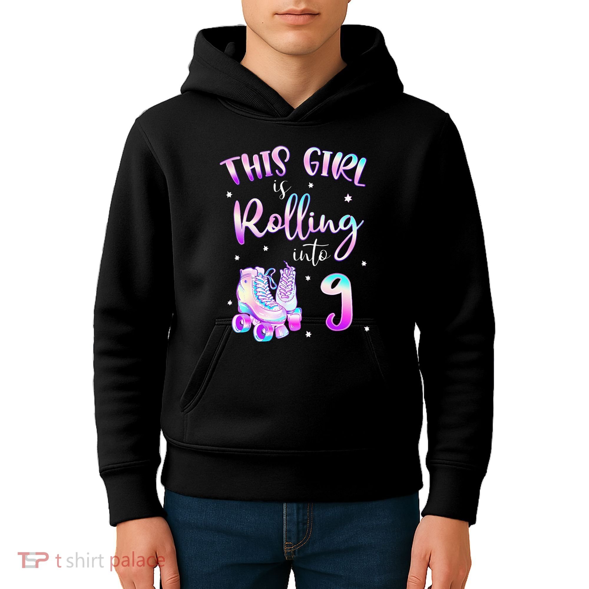 9th Bday Rolling Into 9 Birthday Girl Roller Skate Party Kids Hoodie