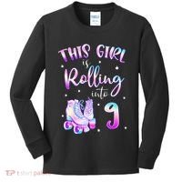 9th Bday Rolling Into 9 Birthday Girl Roller Skate Party Kids Long Sleeve Shirt thumb 0