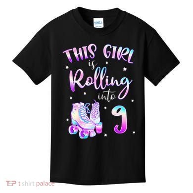 9th Bday Rolling Into 9 Birthday Girl Roller Skate Party Kids T-Shirt