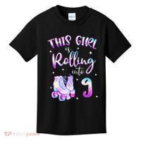 9th Bday Rolling Into 9 Birthday Girl Roller Skate Party Kids T-Shirt thumb 0