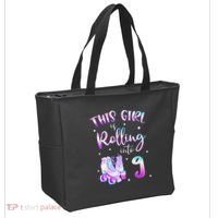 9th Bday Rolling Into 9 Birthday Girl Roller Skate Party Tote Bag thumb 2