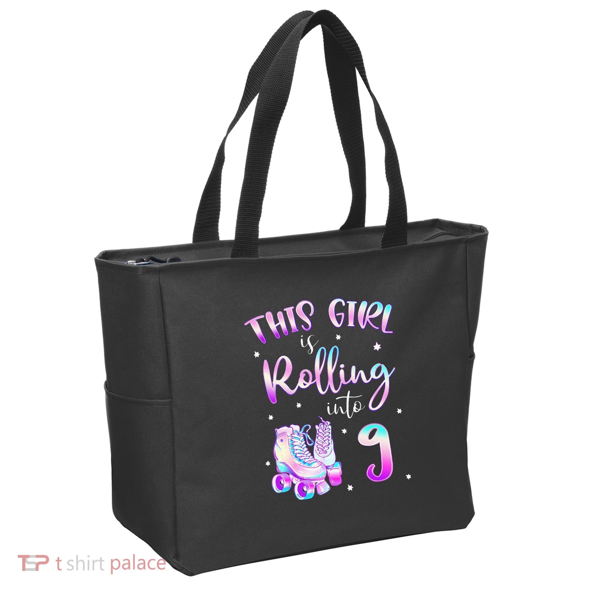 9th Bday Rolling Into 9 Birthday Girl Roller Skate Party Tote Bag