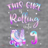 9th Bday Rolling Into 9 Birthday Girl Roller Skate Party Women's Racerback Cropped Tank thumb 2