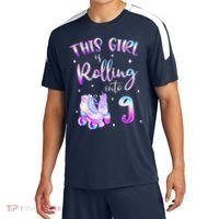 9th Bday Rolling Into 9 Birthday Girl Roller Skate Party Sport-Tek Competitor United Soccer Jersey thumb 0