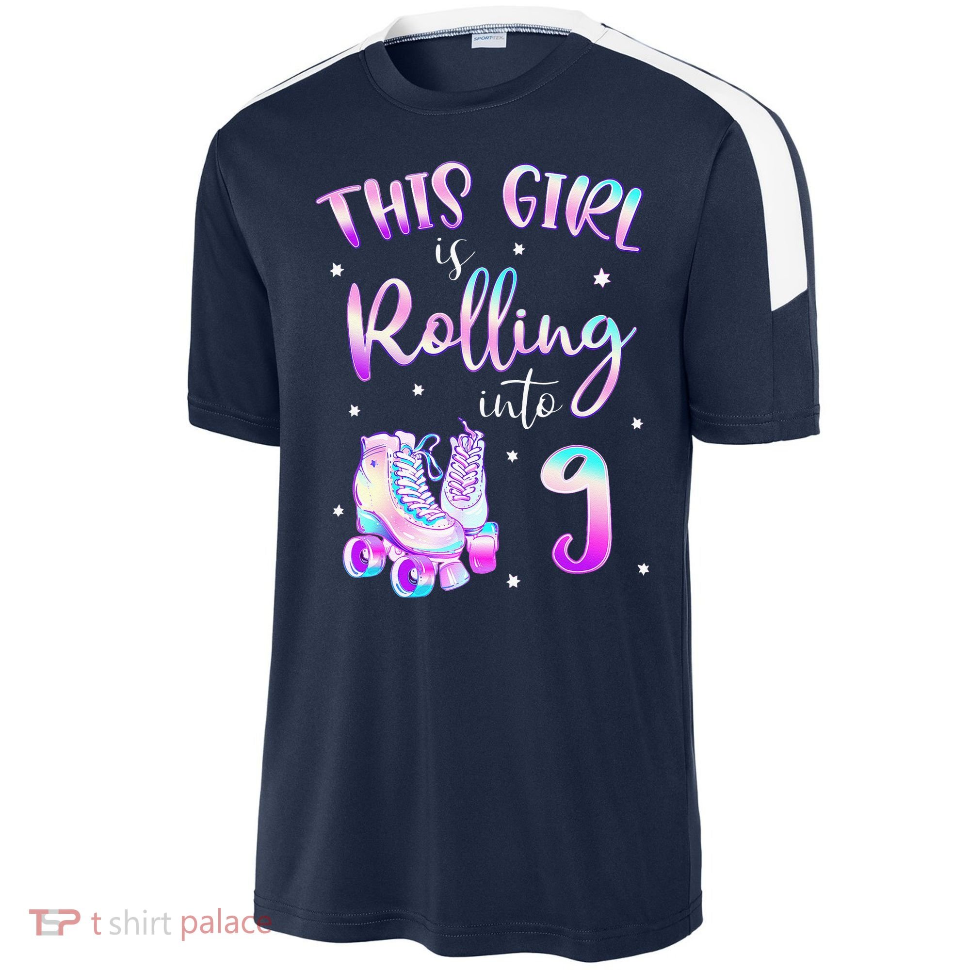 9th Bday Rolling Into 9 Birthday Girl Roller Skate Party Sport-Tek Competitor United Soccer Jersey