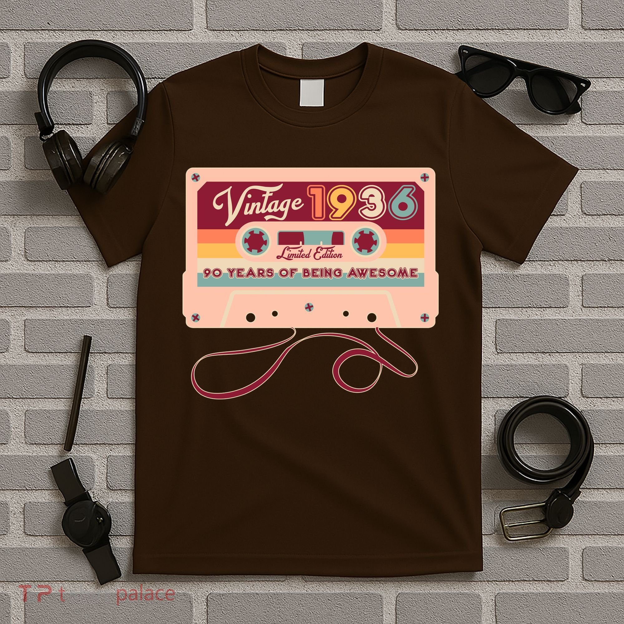 90th Birthday Vintage 1936 Limited Edition Cassette Tape T-Shirt
