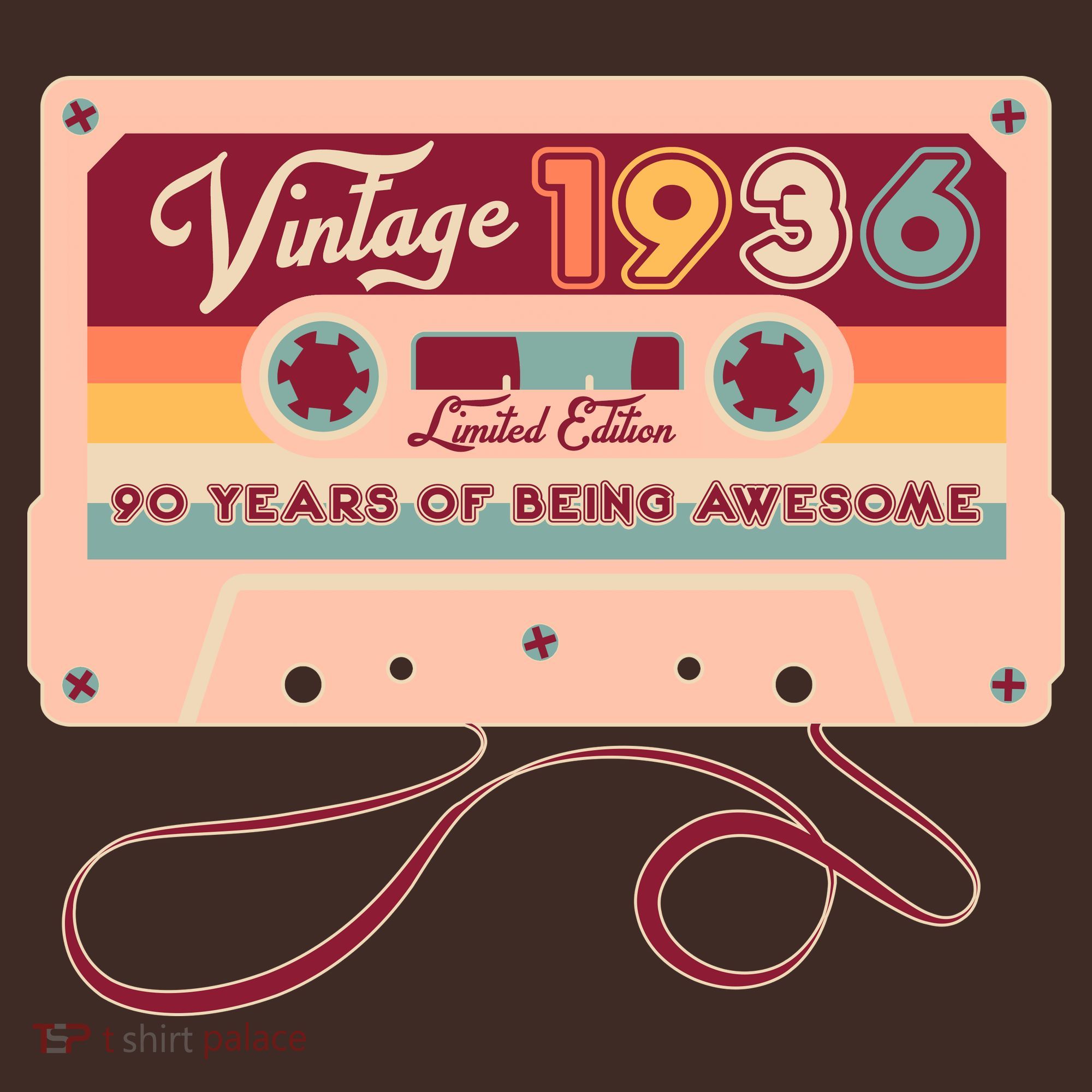 90th Birthday Vintage 1936 Limited Edition Cassette Tape T-Shirt