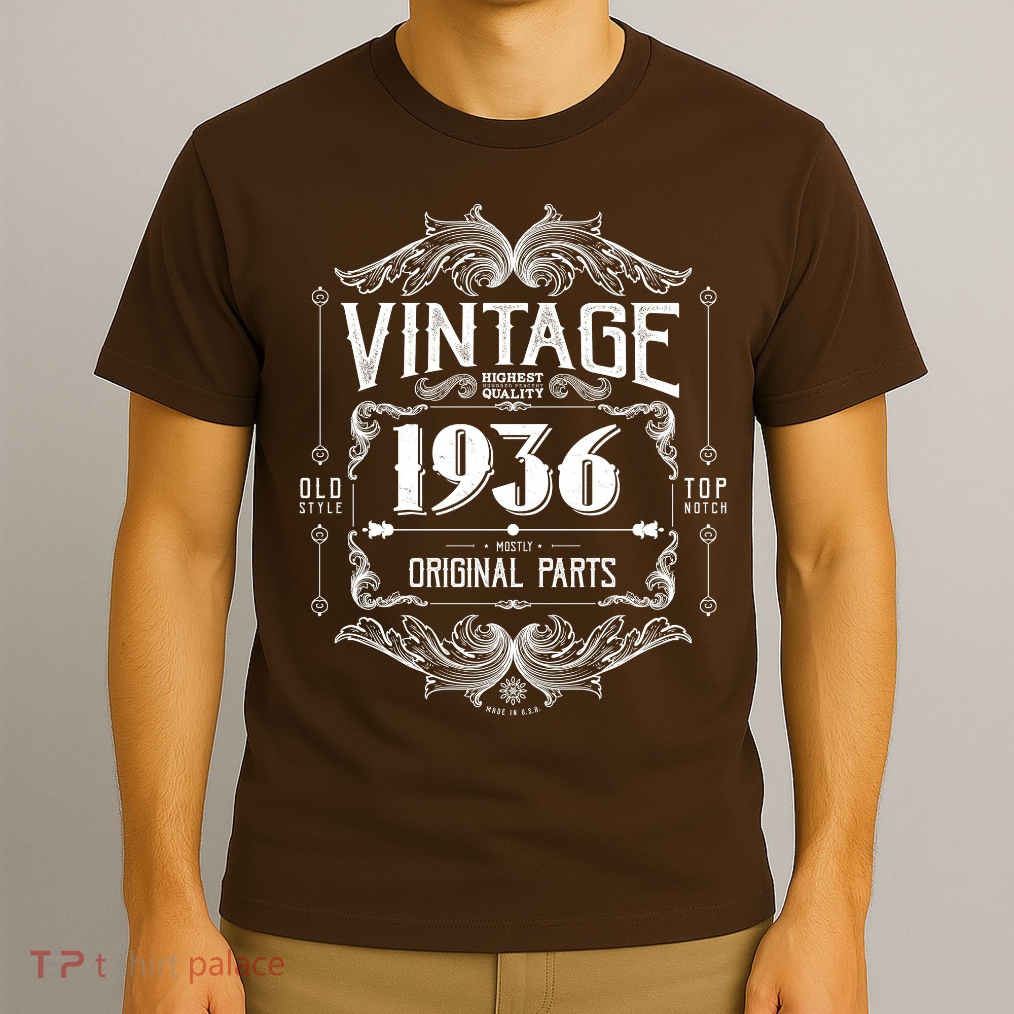 90th Birthday Vintage 1936 Old Style Top Notch Mostly Original Parts Whiskey Label T-Shirt