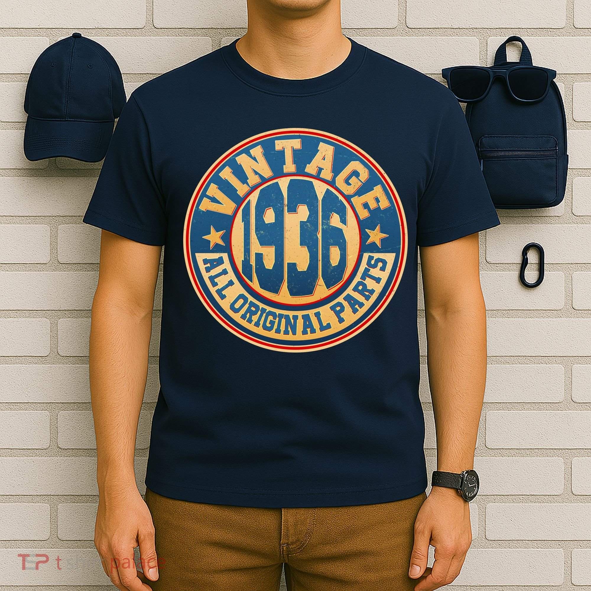 90th Birthday Vintage 1936 All Original Parts Shield Emblem  T-Shirt