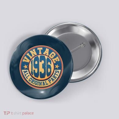 90th Birthday Vintage 1936 All Original Parts Shield Emblem  Button