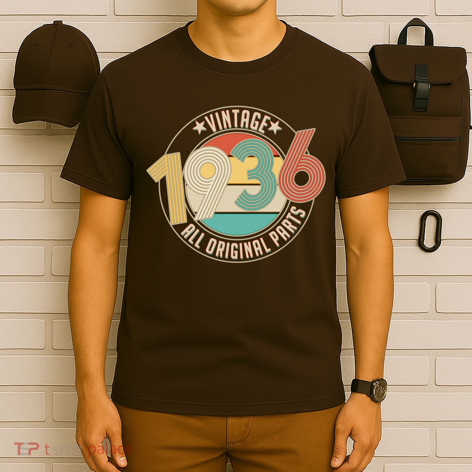 90th Birthday Vintage 1936 All Original Parts Emblem T-Shirt