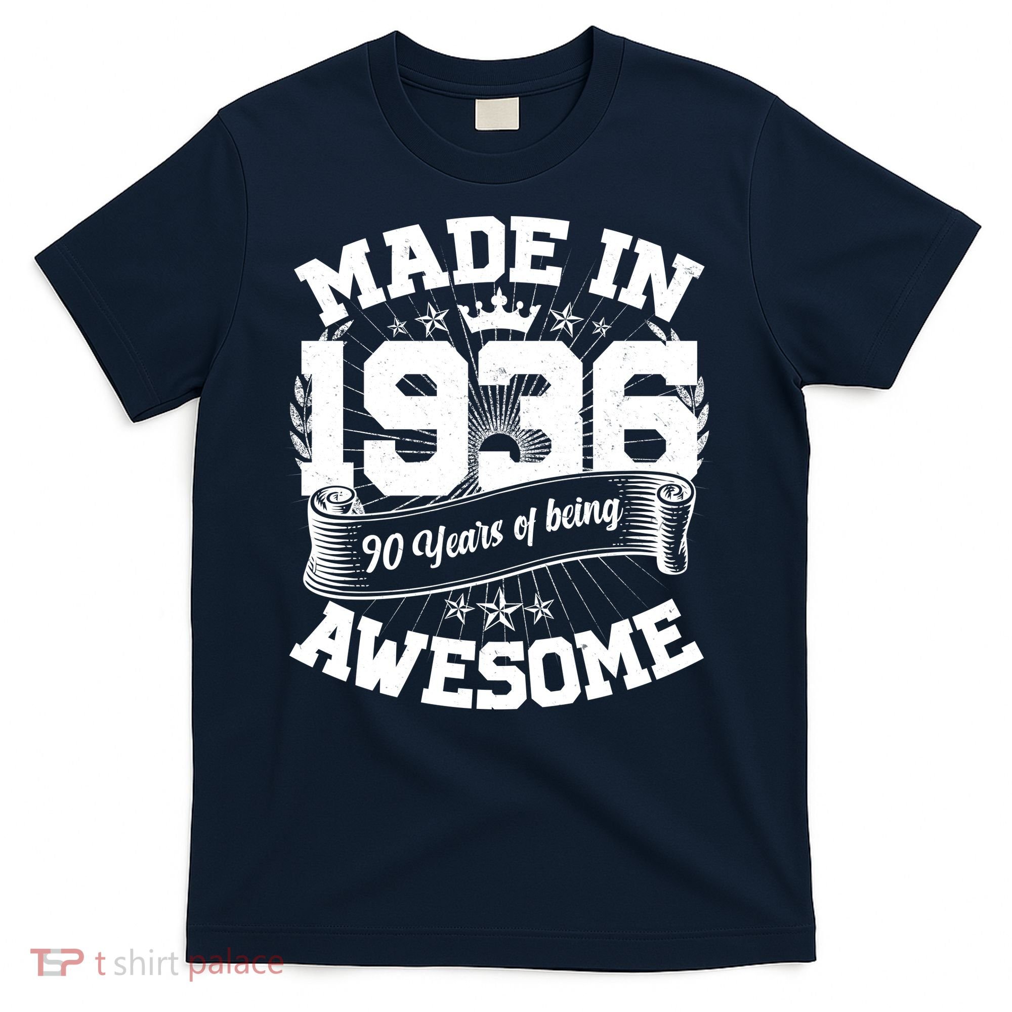 90th Birthday Vintage Crown Made In 1936 90 Years Of Being Awesome T-Shirt