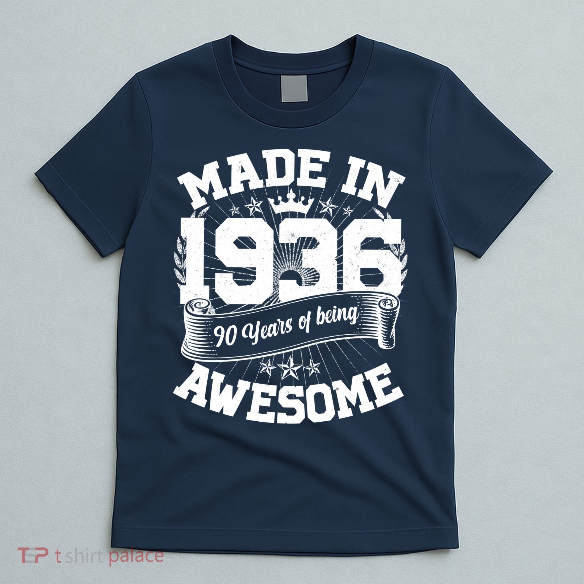 90th Birthday Vintage Crown Made In 1936 90 Years Of Being Awesome T-Shirt