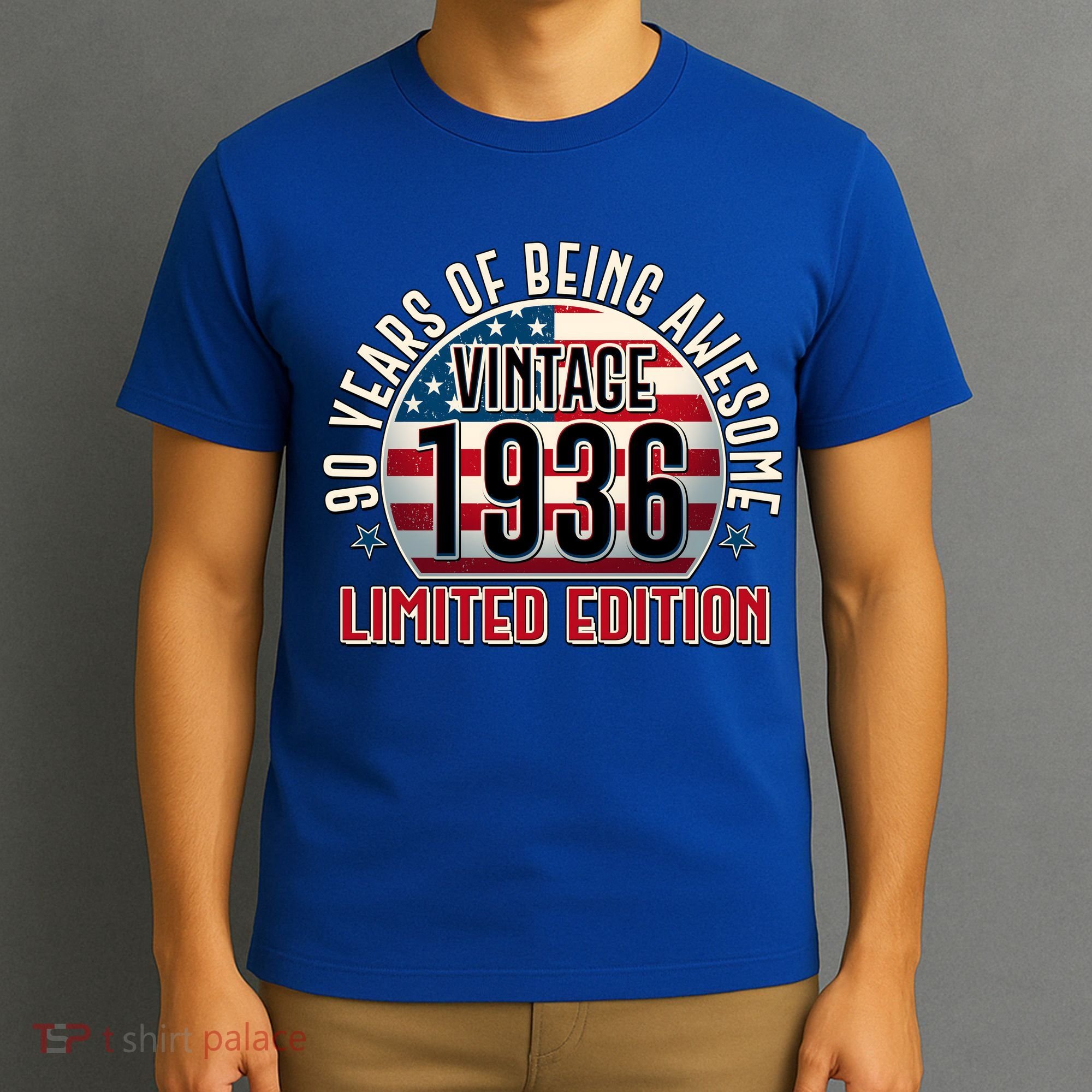 90th Birthday Vintage 1936 Limited Edition Years Of Being Awesome USA Flag  T-Shirt