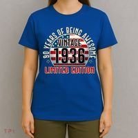 90th Birthday Vintage 1936 Limited Edition Years Of Being Awesome USA Flag  T-Shirt thumb 4