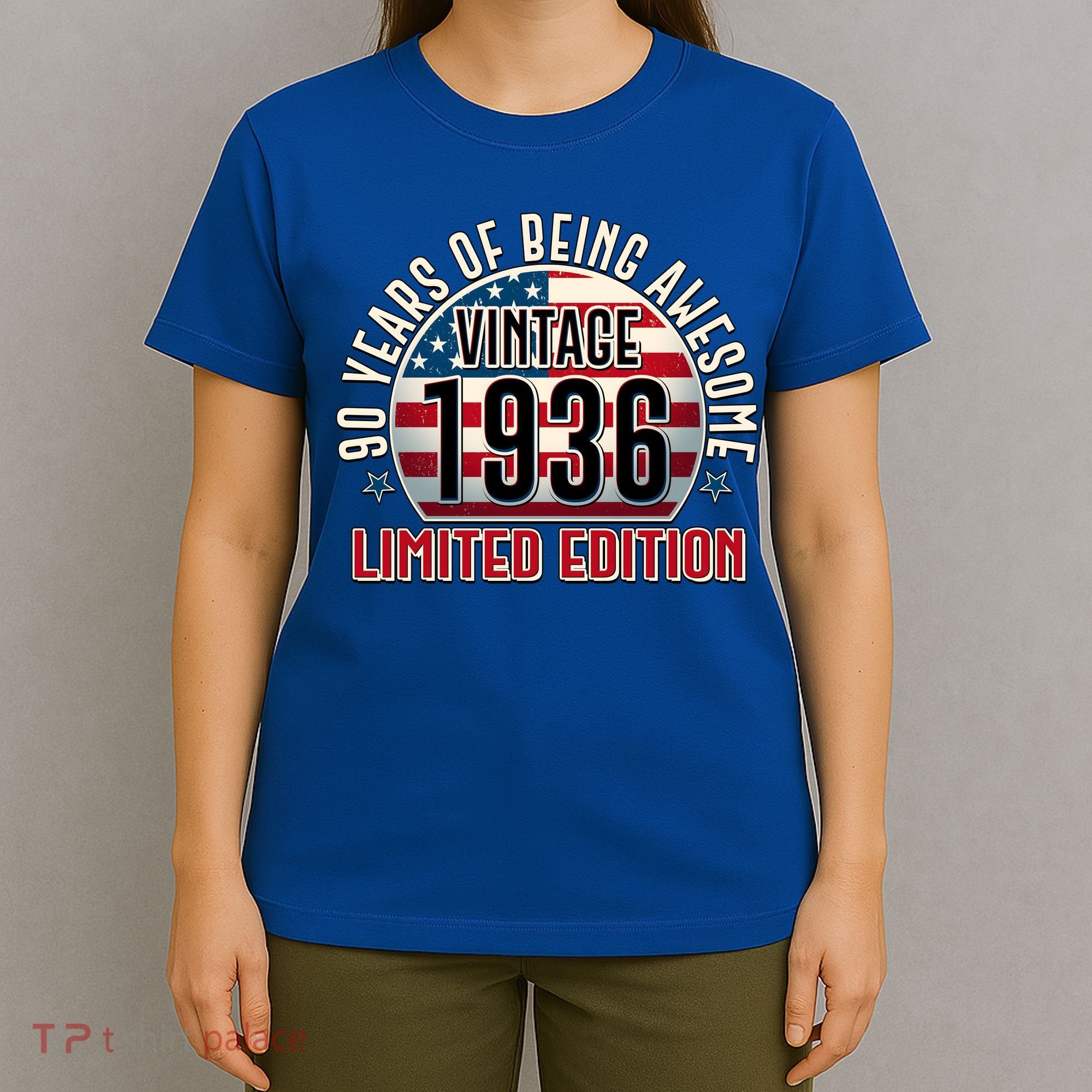 90th Birthday Vintage 1936 Limited Edition Years Of Being Awesome USA Flag  T-Shirt