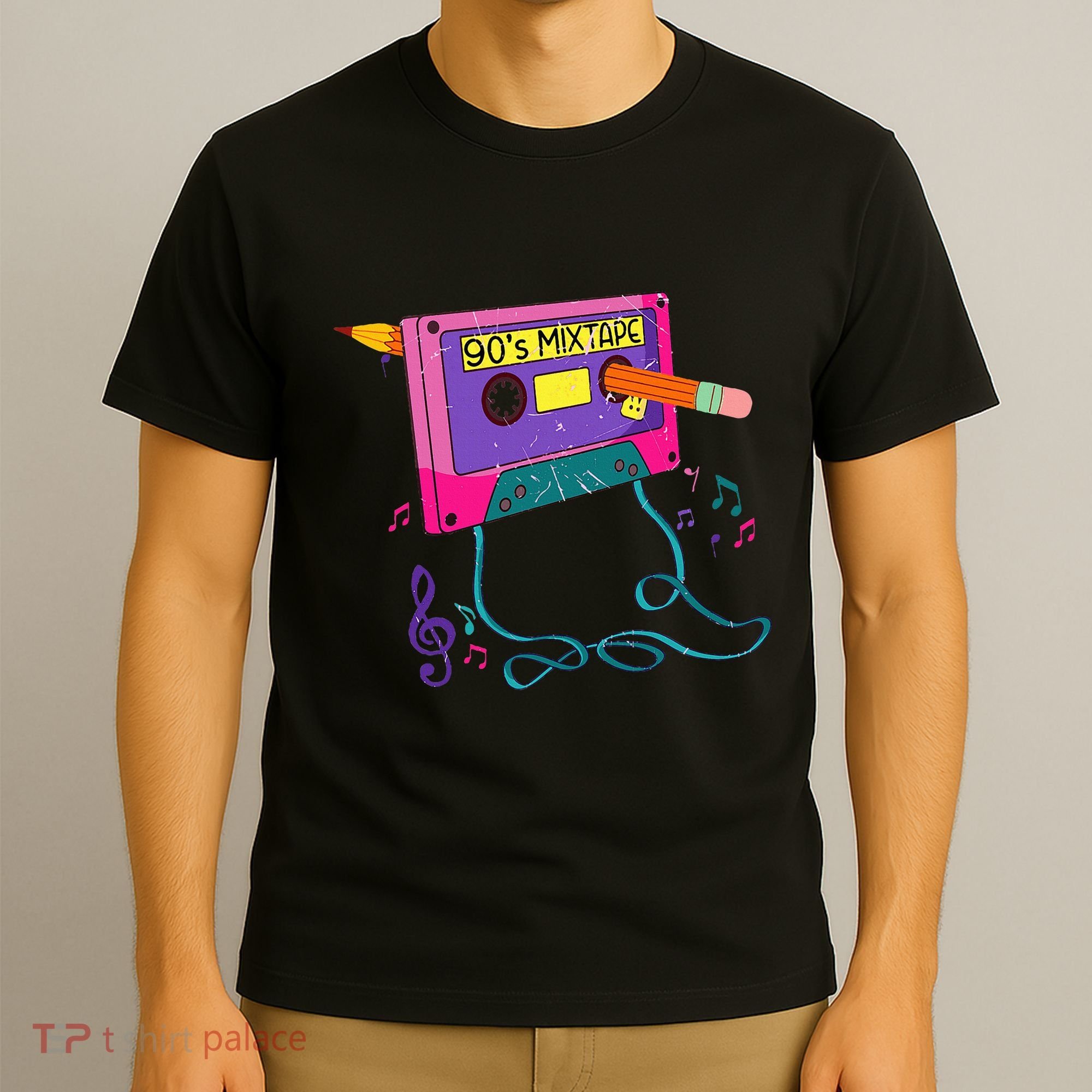 90s Cassette Tape Pencil 1990s Retro Vintage Throwback Music T-Shirt