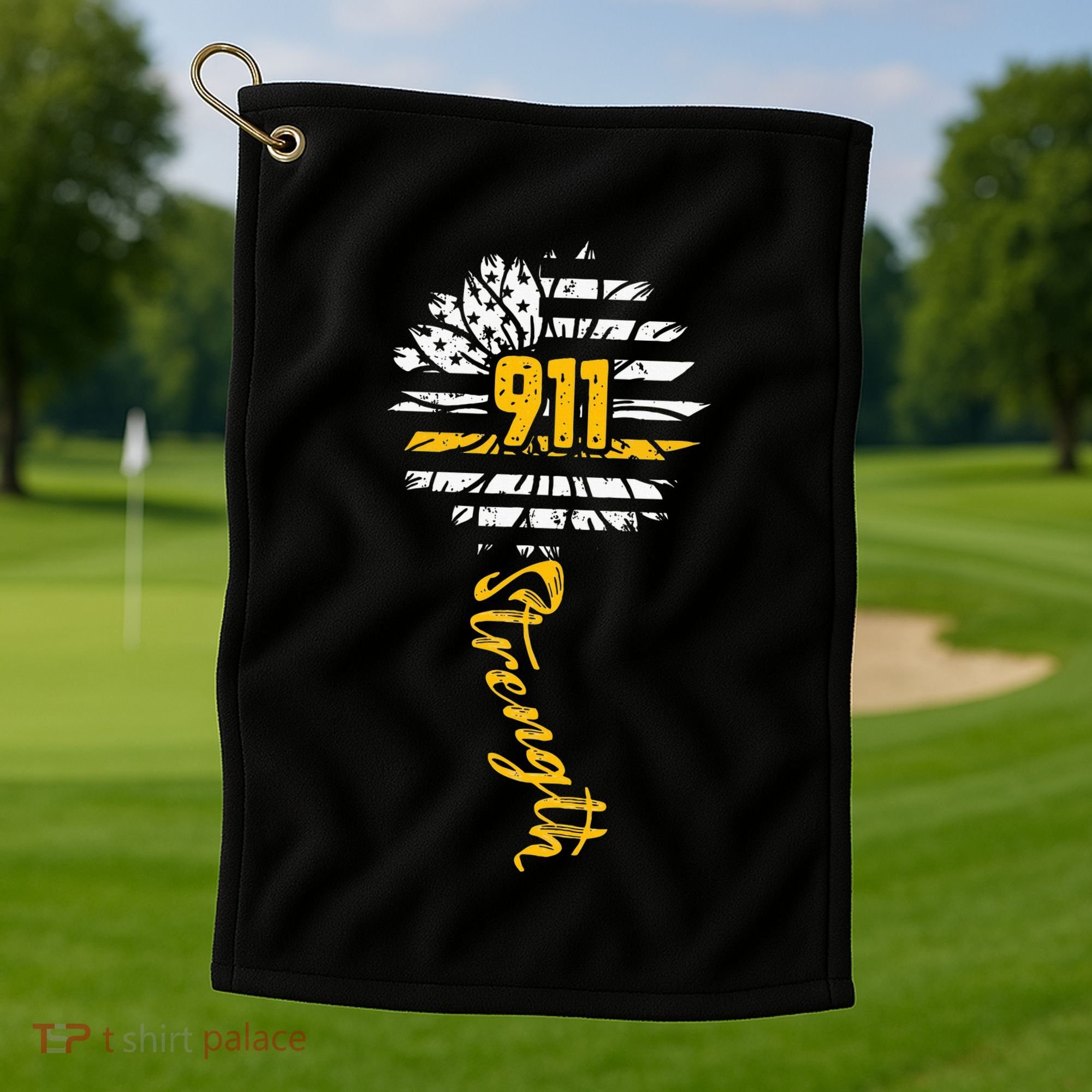 911 Dispatcher American Flag Sunflower Dispatch Operators Golf Towel