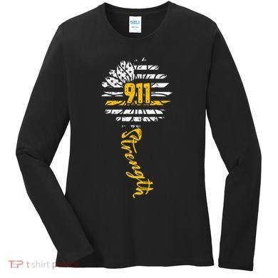 911 Dispatcher American Flag Sunflower Dispatch Operators Women's Long Sleeve Shirt
