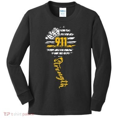 911 Dispatcher American Flag Sunflower Dispatch Operators Kids Long Sleeve Shirt
