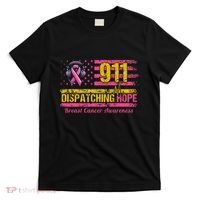 911 Dispatcher Breast Cancer Awareness American Flag T-Shirt thumb 0