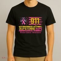 911 Dispatcher Breast Cancer Awareness American Flag T-Shirt thumb 3