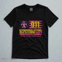 911 Dispatcher Breast Cancer Awareness American Flag T-Shirt thumb 5