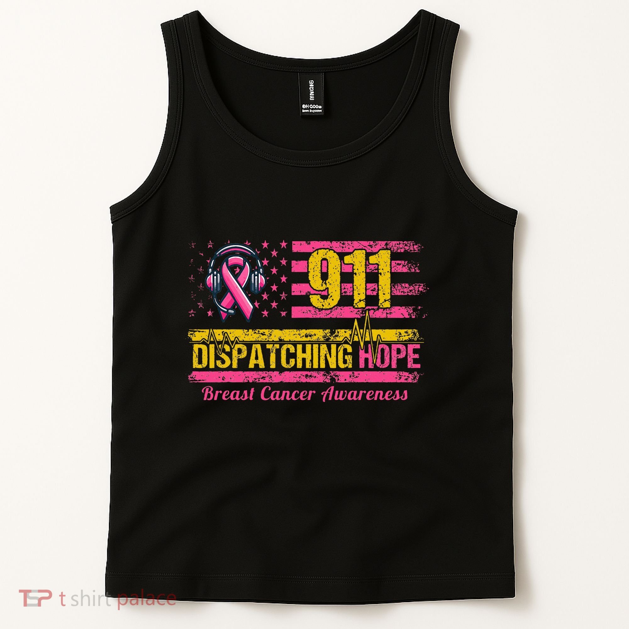 911 Dispatcher Breast Cancer Awareness American Flag Tank Top