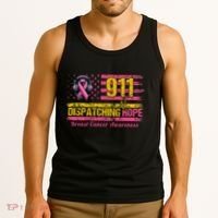 911 Dispatcher Breast Cancer Awareness American Flag Tank Top thumb 3
