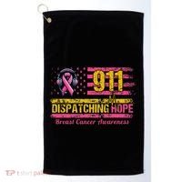 911 Dispatcher Breast Cancer Awareness American Flag Golf Towel thumb 0