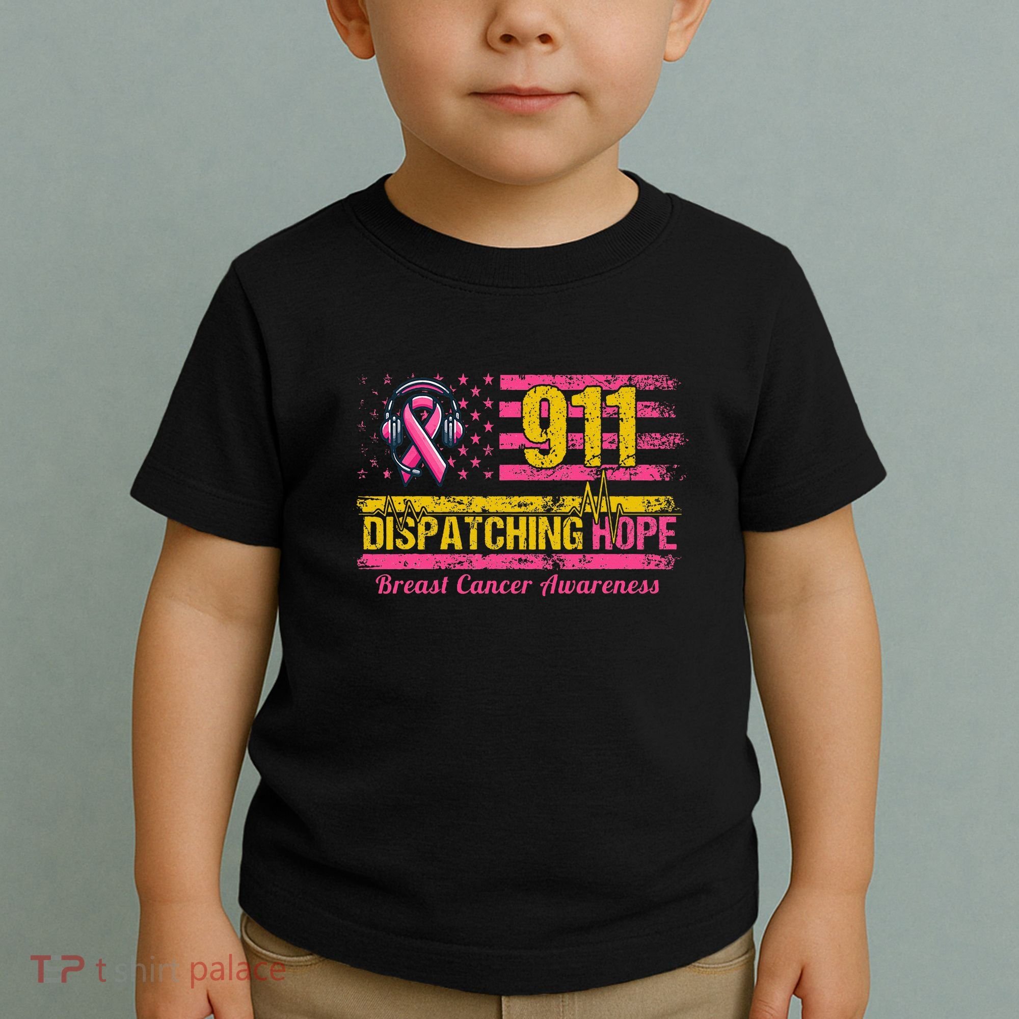 911 Dispatcher Breast Cancer Awareness American Flag Toddler T-Shirt