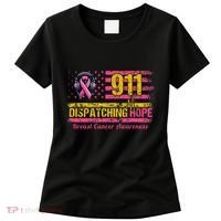 911 Dispatcher Breast Cancer Awareness American Flag Women's T-Shirt thumb 0