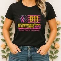 911 Dispatcher Breast Cancer Awareness American Flag Women's T-Shirt thumb 2