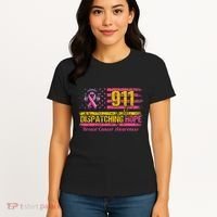 911 Dispatcher Breast Cancer Awareness American Flag Women's T-Shirt thumb 4