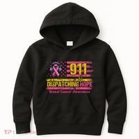 911 Dispatcher Breast Cancer Awareness American Flag Kids Hoodie thumb 0