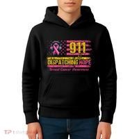 911 Dispatcher Breast Cancer Awareness American Flag Kids Hoodie thumb 4