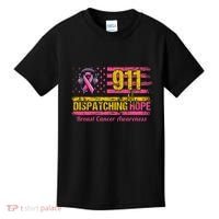 911 Dispatcher Breast Cancer Awareness American Flag Kids T-Shirt thumb 0