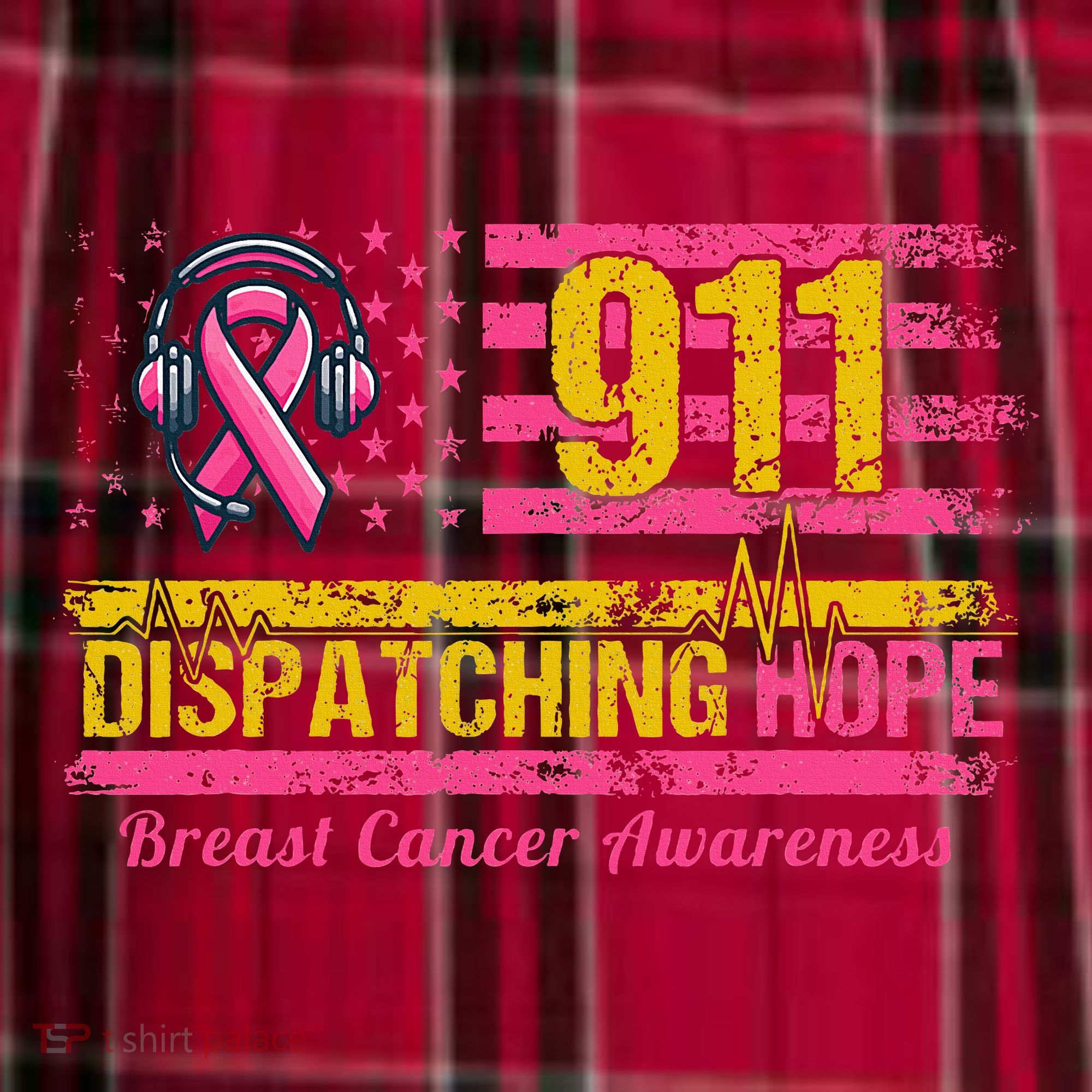 911 Dispatcher Breast Cancer Awareness American Flag Men's Flannel Plaid Pajama Pants