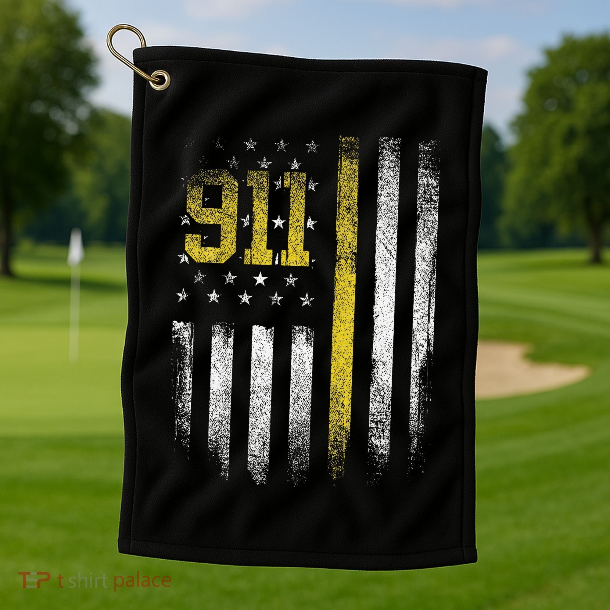 911 Dispatcher Dispatch US Flag Police Emergency Responder Golf Towel