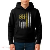 911 Dispatcher Dispatch US Flag Police Emergency Responder Kids Hoodie thumb 4