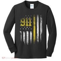 911 Dispatcher Dispatch US Flag Police Emergency Responder Kids Long Sleeve Shirt thumb 0