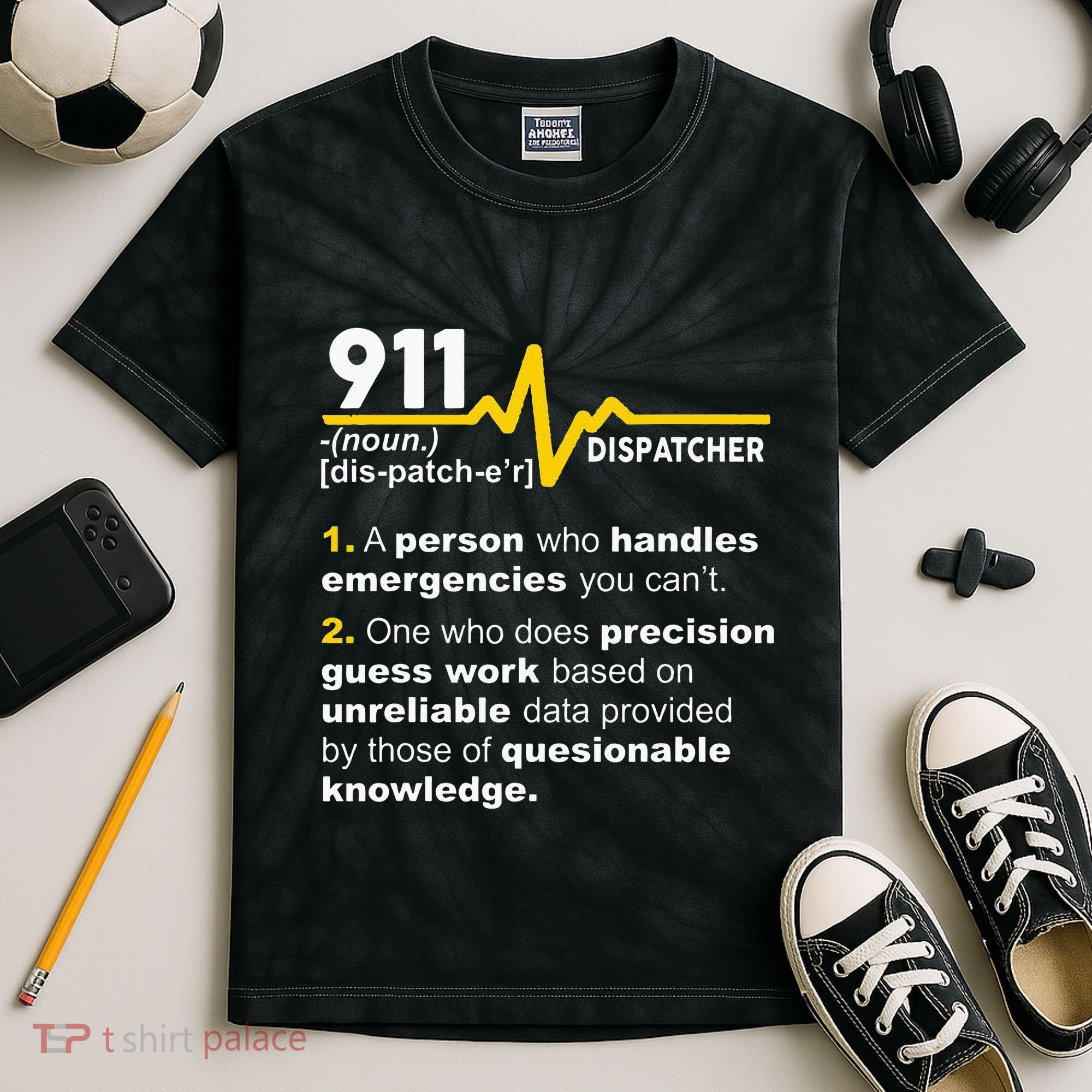 911 Dispatcher Definition Handles Emergencies Dispatch Kids Tie-Dye T-Shirt