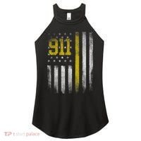 911 Dispatcher Dispatch US Flag Police Emergency Responder Women's Perfect Tri Rocker Tank thumb 0