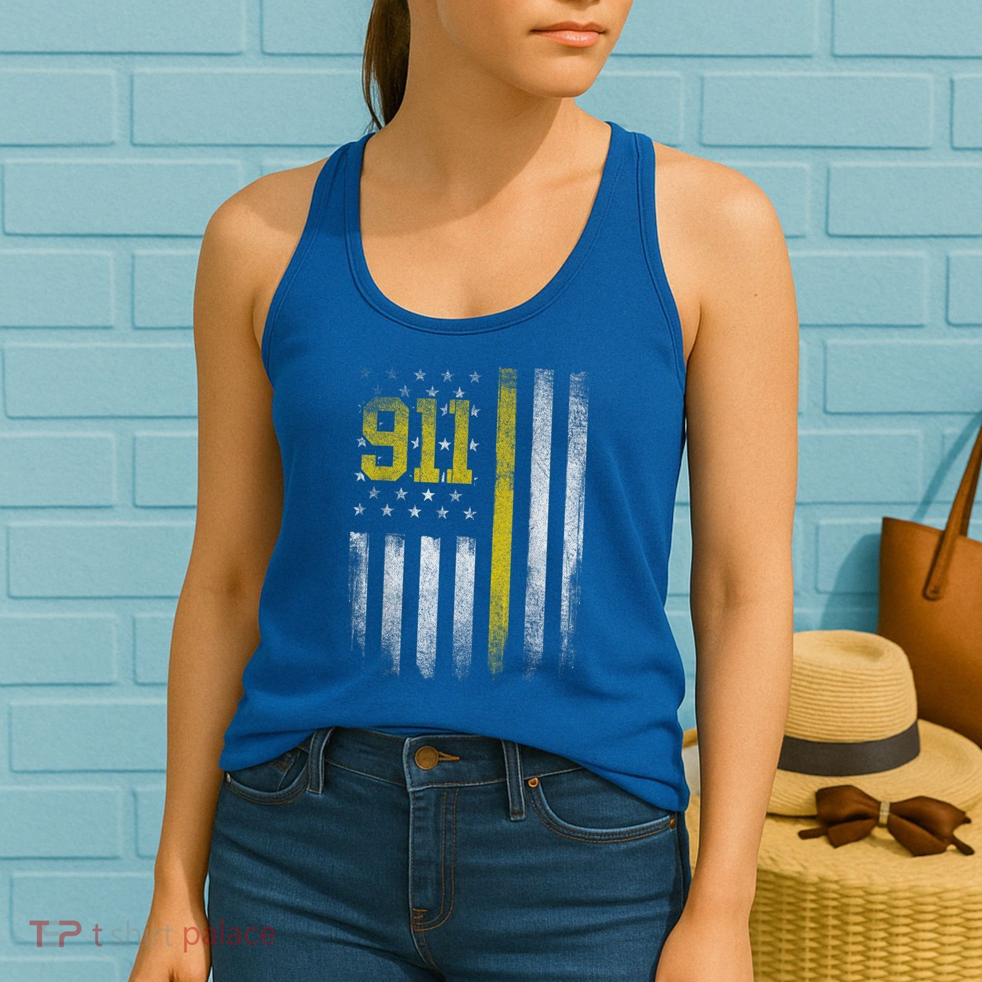 911 Dispatcher Dispatch US Flag Police Emergency Responder Women's Tank Top