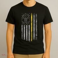 911 Dispatcher Thin Gold Yellow Line American Flag T-Shirt thumb 3