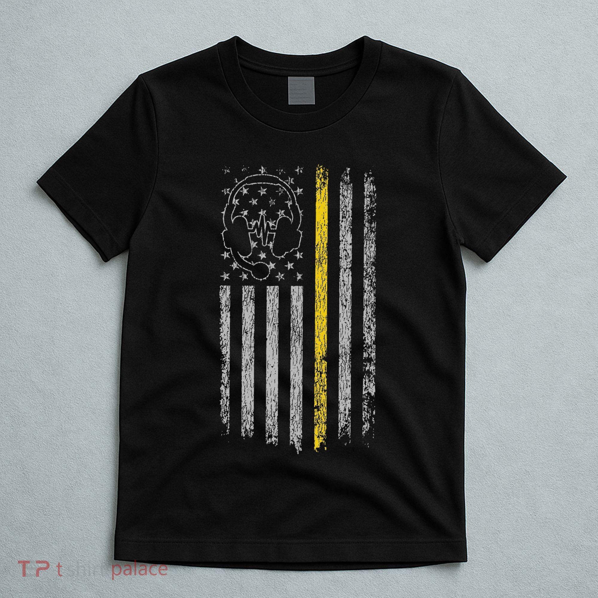 911 Dispatcher Thin Gold Yellow Line American Flag T-Shirt